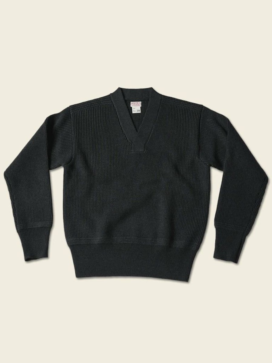 Tops * | Bronson Usaaf Type A-1 V-Neck Mechanics Sweater Tops Black