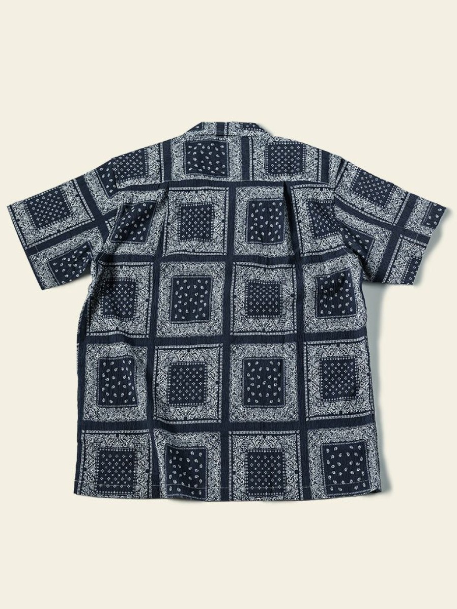 Tops * | Non Stock Paisley Print Seersucker Open Collar Shirt Navy