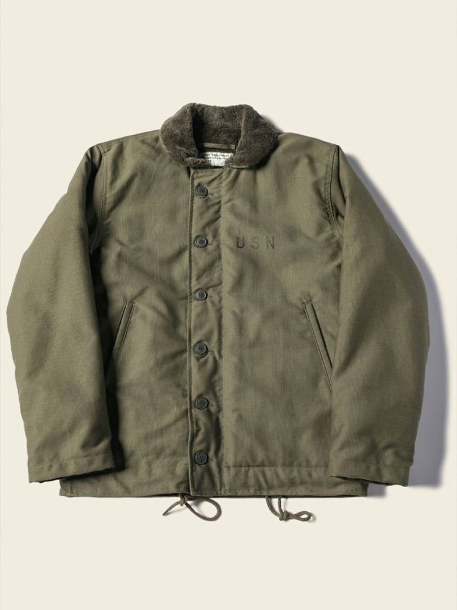 Outerwear * | Bronson 1940S Usn 3Rd Type N-1 Woolen Deck Jacket Stencil Outerwear Olive