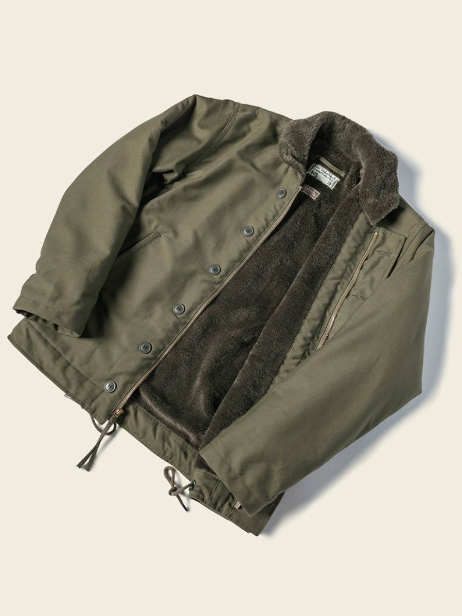 Outerwear * | Bronson 1940S Usn 3Rd Type N-1 Woolen Deck Jacket Stencil Outerwear Olive