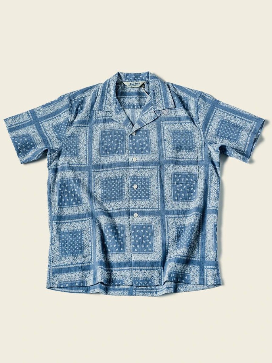 Tops * | Non Stock Paisley Print Seersucker Open Collar Shirt Tops Sky Blue