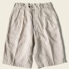 Bottoms * | Non Stock Loose Double Pleated Striped 10.5 Oz Linen Shorts White