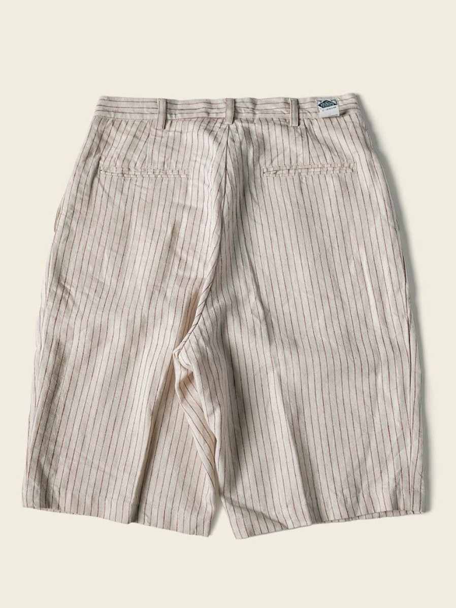 Bottoms * | Non Stock Loose Double Pleated Striped 10.5 Oz Linen Shorts White