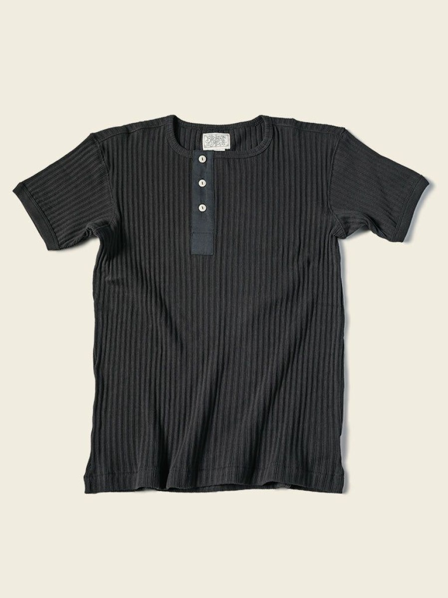 Tops * | Bronson 11 Oz Vintage Ribbed Cotton Henley T-Shirt Black