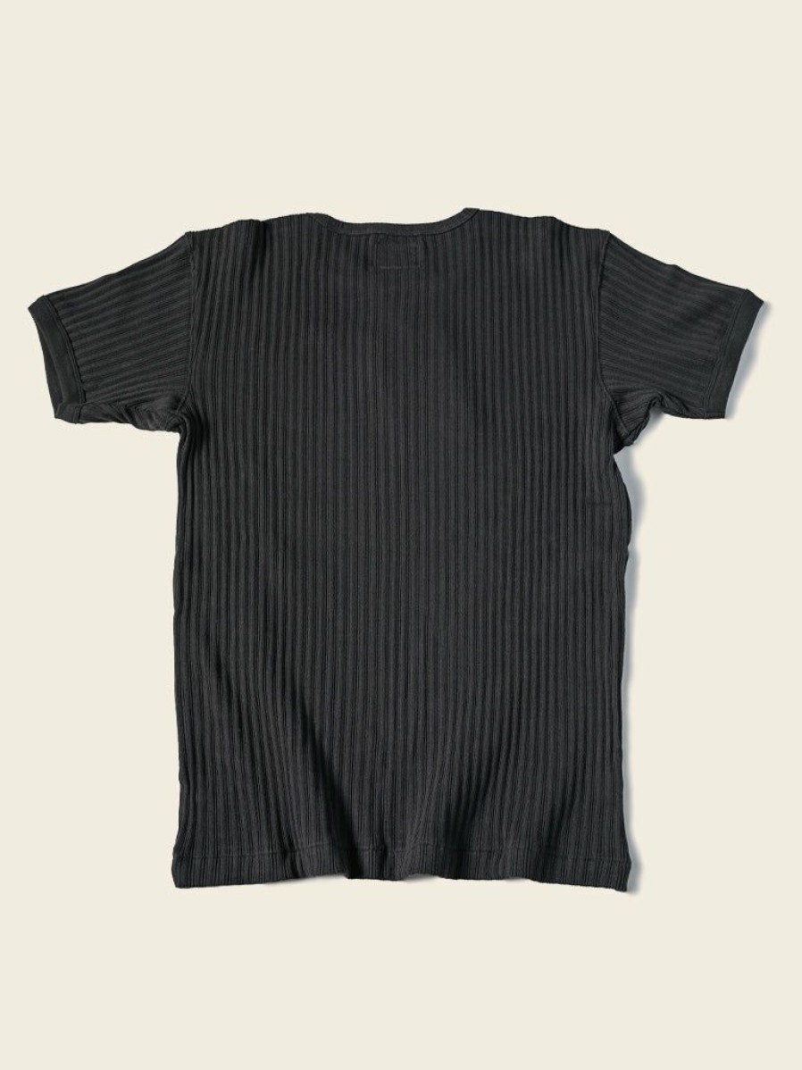 Tops * | Bronson 11 Oz Vintage Ribbed Cotton Henley T-Shirt Black