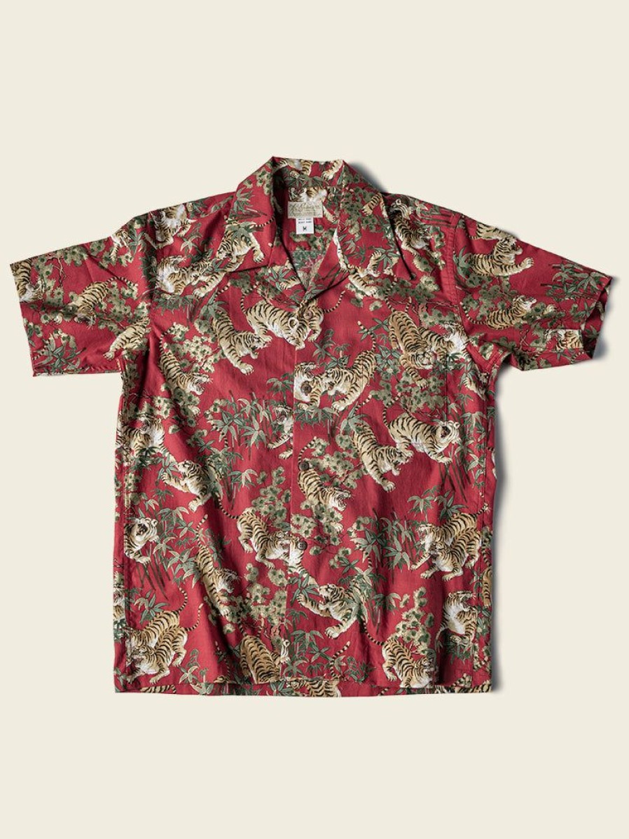 Tops * | Bronson Lot As08 Ukiyo-E Tiger & Bambo Pattern Aloha Shirt Wine Red