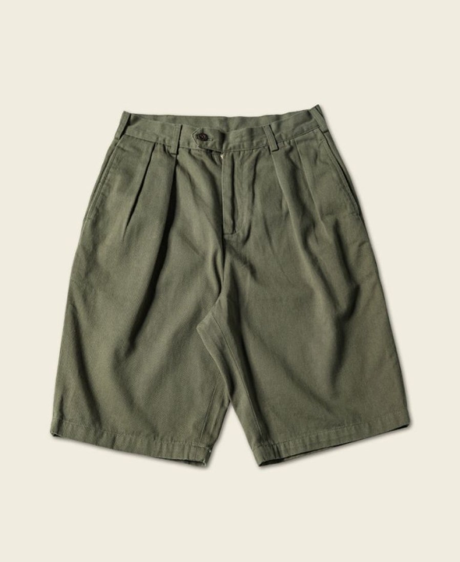 Bottoms * | Non Stock Classic Straight Leg Double Pleated Shorts Olive