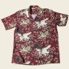 Tops * | Non Stock Ukiyo-E Tiger & Crane Pattern Aloha Shirt Tops Wine Red