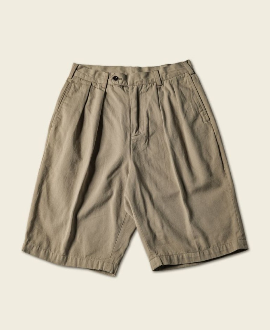 Bottoms * | Non Stock Best Sellers Classic Straight Leg Double Pleated Shorts Khaki