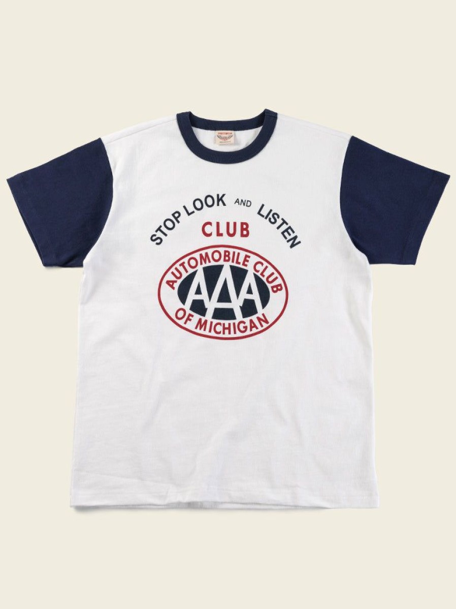 Tops * | Non Stock 1960S Hot Rod Style T-Shirt Aaa Automobile Club Back In Stock White/Navy