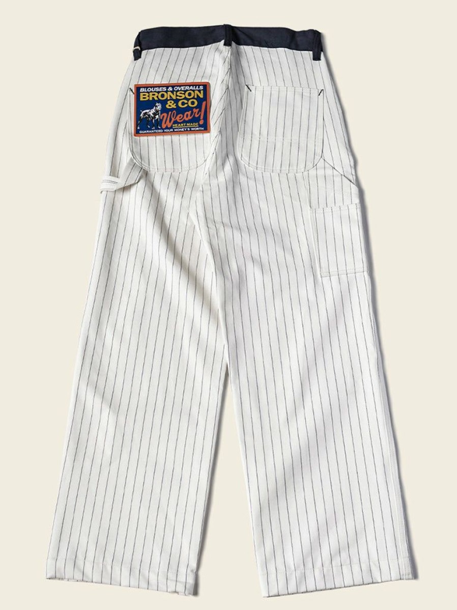 Bottoms * | Bronson New Arrivals Lot 952 Hbt Striped Mechanic Pants White