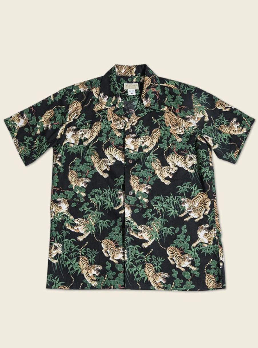 Tops * | Bronson Lot As08 Ukiyo-E Tiger & Bambo Pattern Aloha Shirt Back In Stock Black