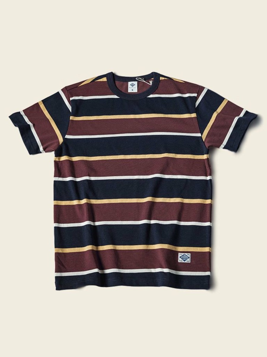 Tops * | Non Stock 9.8 Oz Ivy Style Striped T-Shirt Tops Burgundy Red/Navy