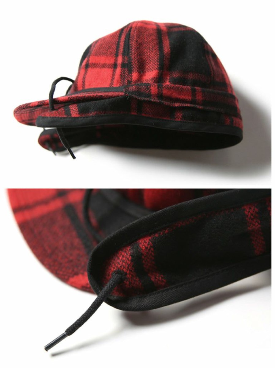 Accessories * | Bronson Flannel Outdoors Hunting Cap Red Black Plaid