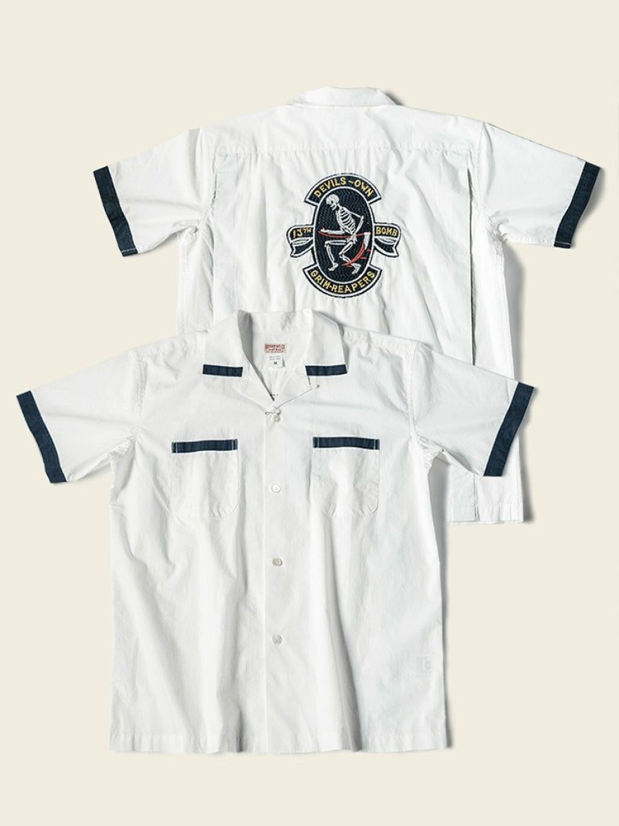 Tops * | Bronson Bomb Squadron "Grim Reaper" Force Base Souvenir Bowling Shirt Tops White