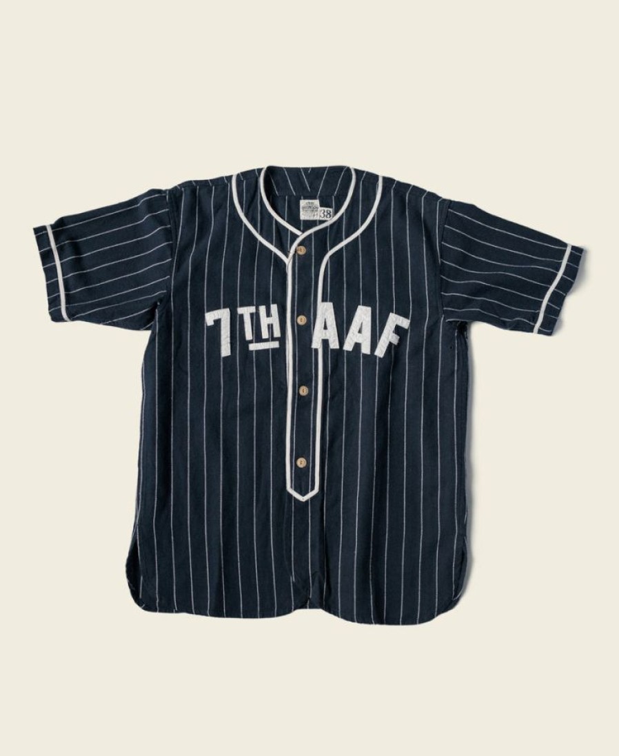 Tops * | Bronson New Arrivals Wwii Military Baseball Shirt 7Th Aff Blue