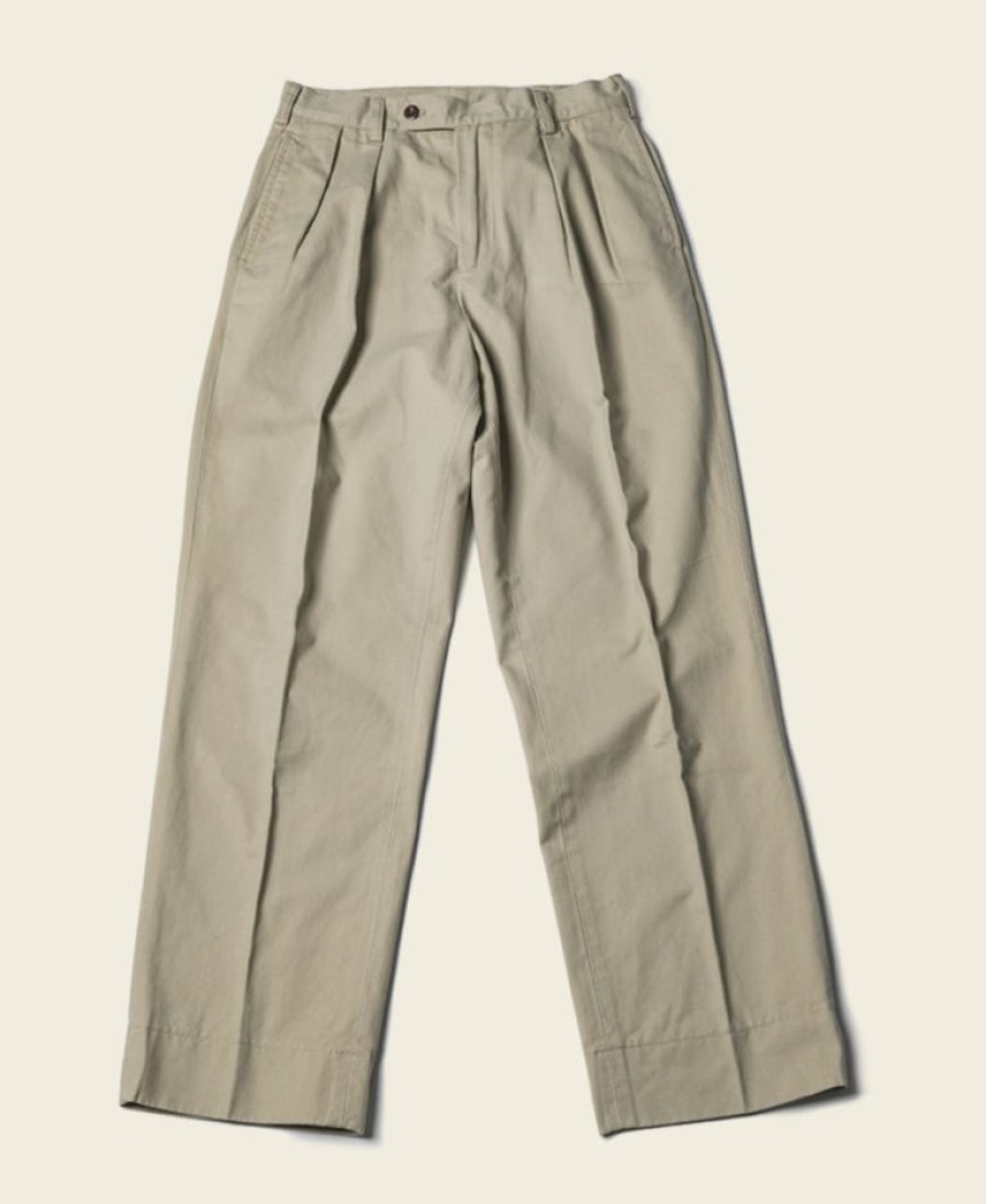 Bottoms * | Non Stock Best Sellers 1930S Ivy Style Double Pleated Chino Trousers Khaki