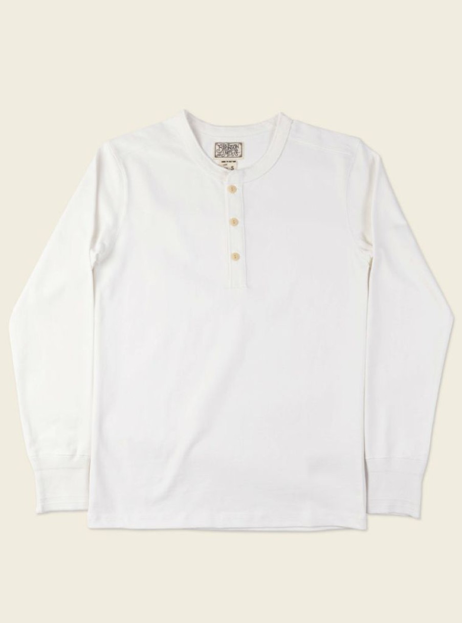 Tops * | Bronson Vintage Long Sleeve Henley T-Shirt White