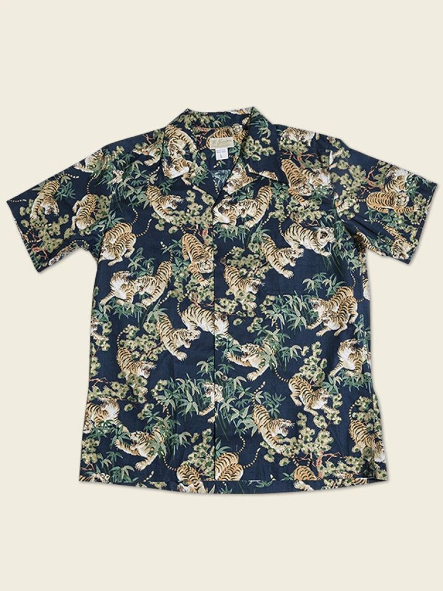 Tops * | Bronson Lot As08 Ukiyo-E Tiger & Bambo Pattern Aloha Shirt Back In Stock Navy