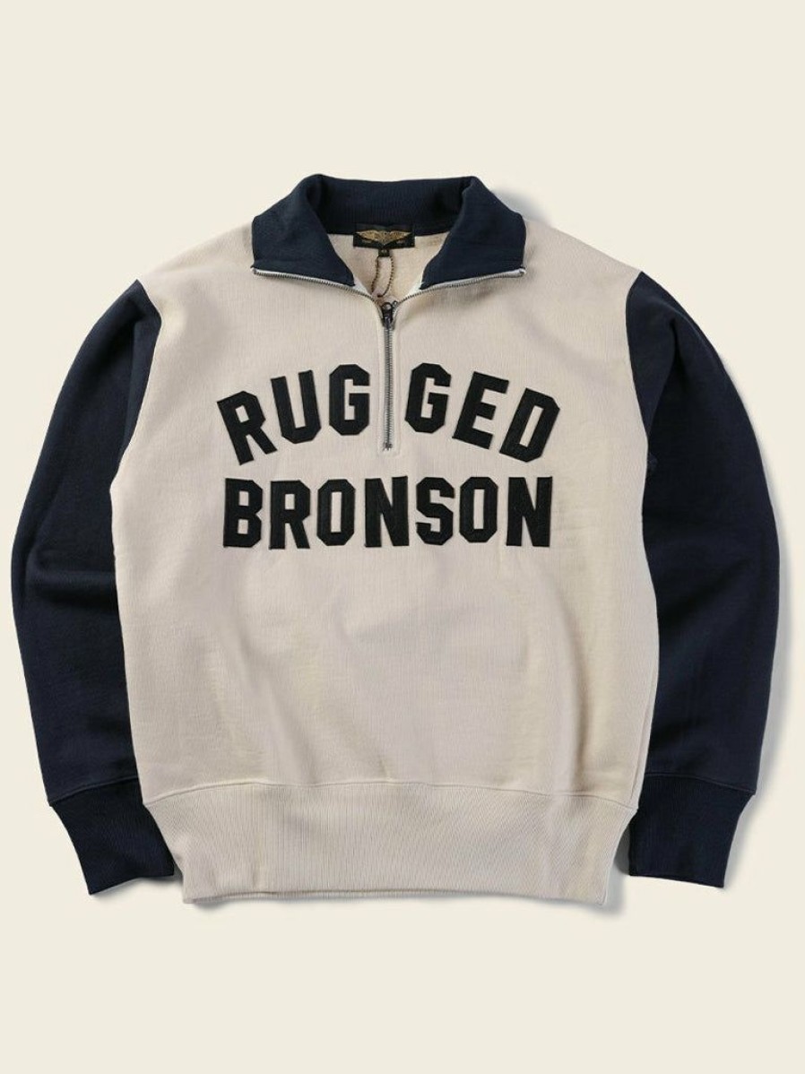 Tops * | Bronson Motorcycle Turtle Zip Jersey Overweight Sweater Tops White