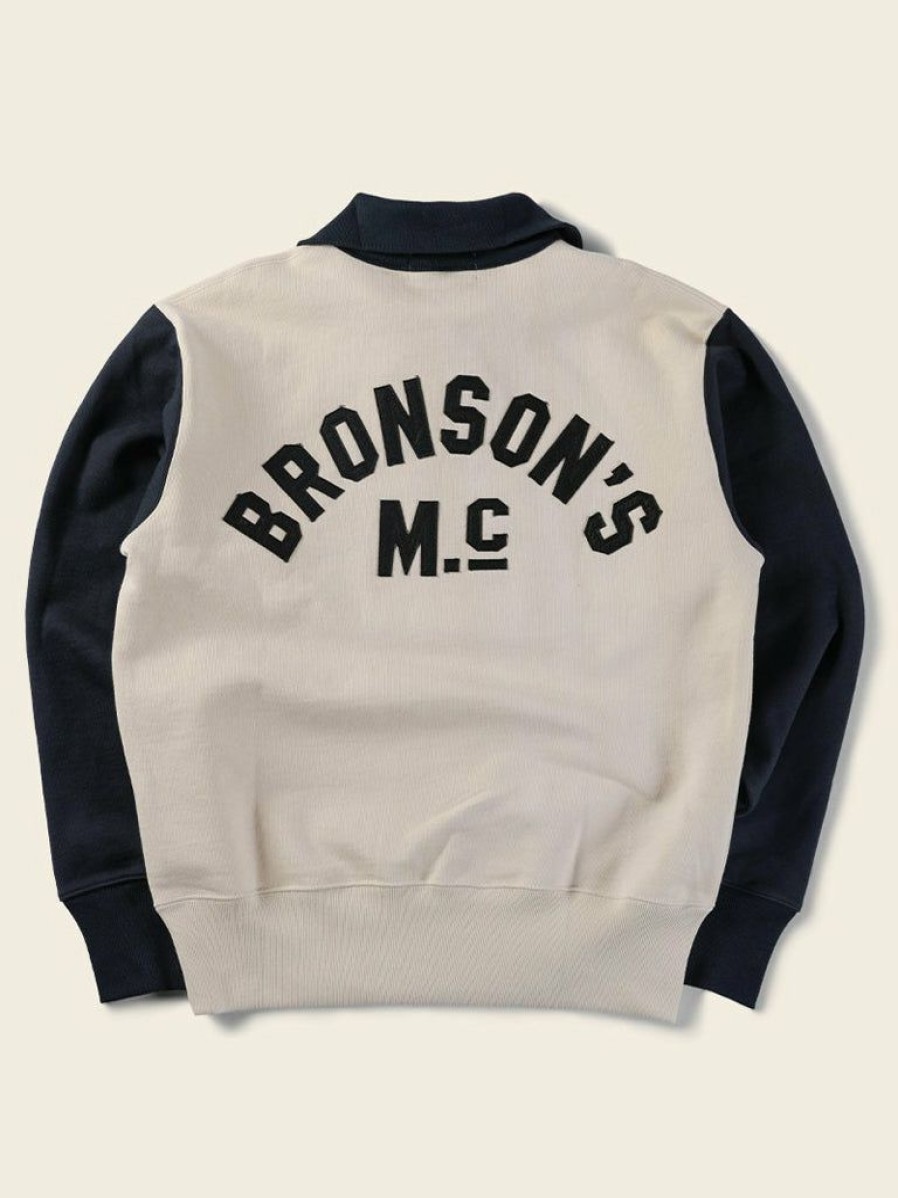 Tops * | Bronson Motorcycle Turtle Zip Jersey Overweight Sweater Tops White