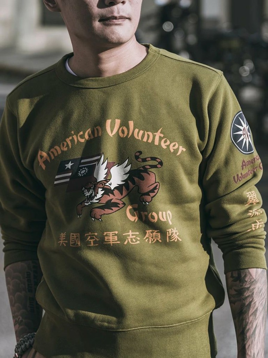 Tops * | Non Stock Flying Tigers Military Print Sweatshirt Olive