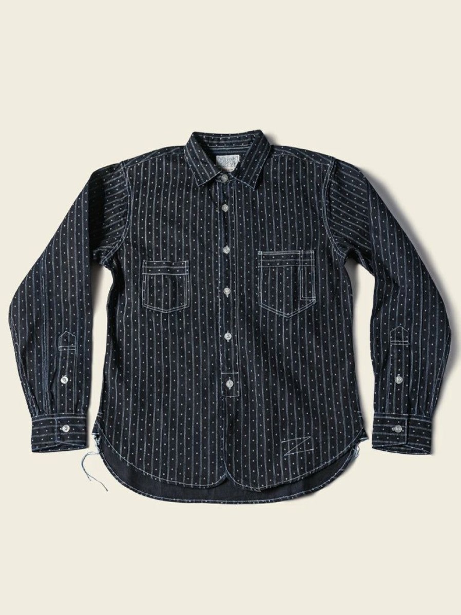 Tops * | Bronson Lot 861 Wabash Wave Point Work Shirt Dark Blue