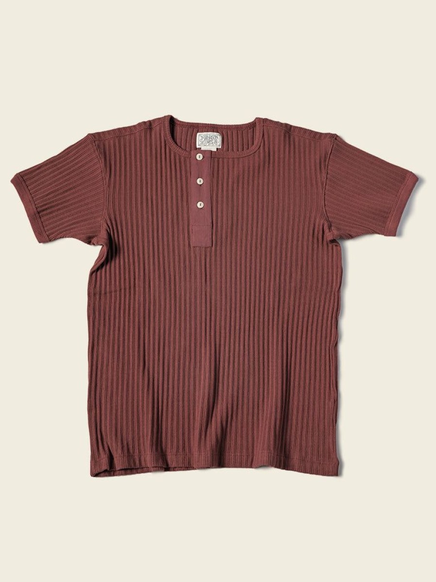 Tops * | Bronson 11 Oz Vintage Ribbed Cotton Henley T-Shirt New Arrivals Wine Red