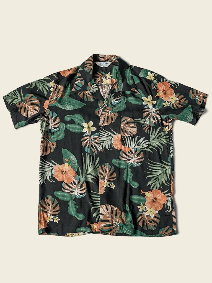 Tops * | Non Stock Plants & Flowers Pattern Aloha Shirt Black