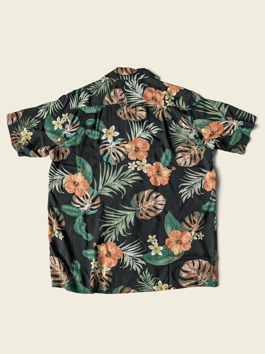 Tops * | Non Stock Plants & Flowers Pattern Aloha Shirt Black