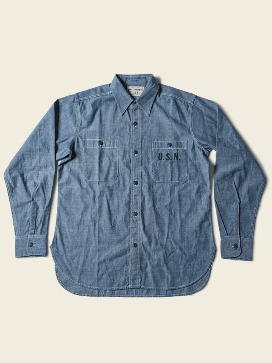 Tops * | Bronson U.S.N. 8 Oz Chambray Shirt Blue