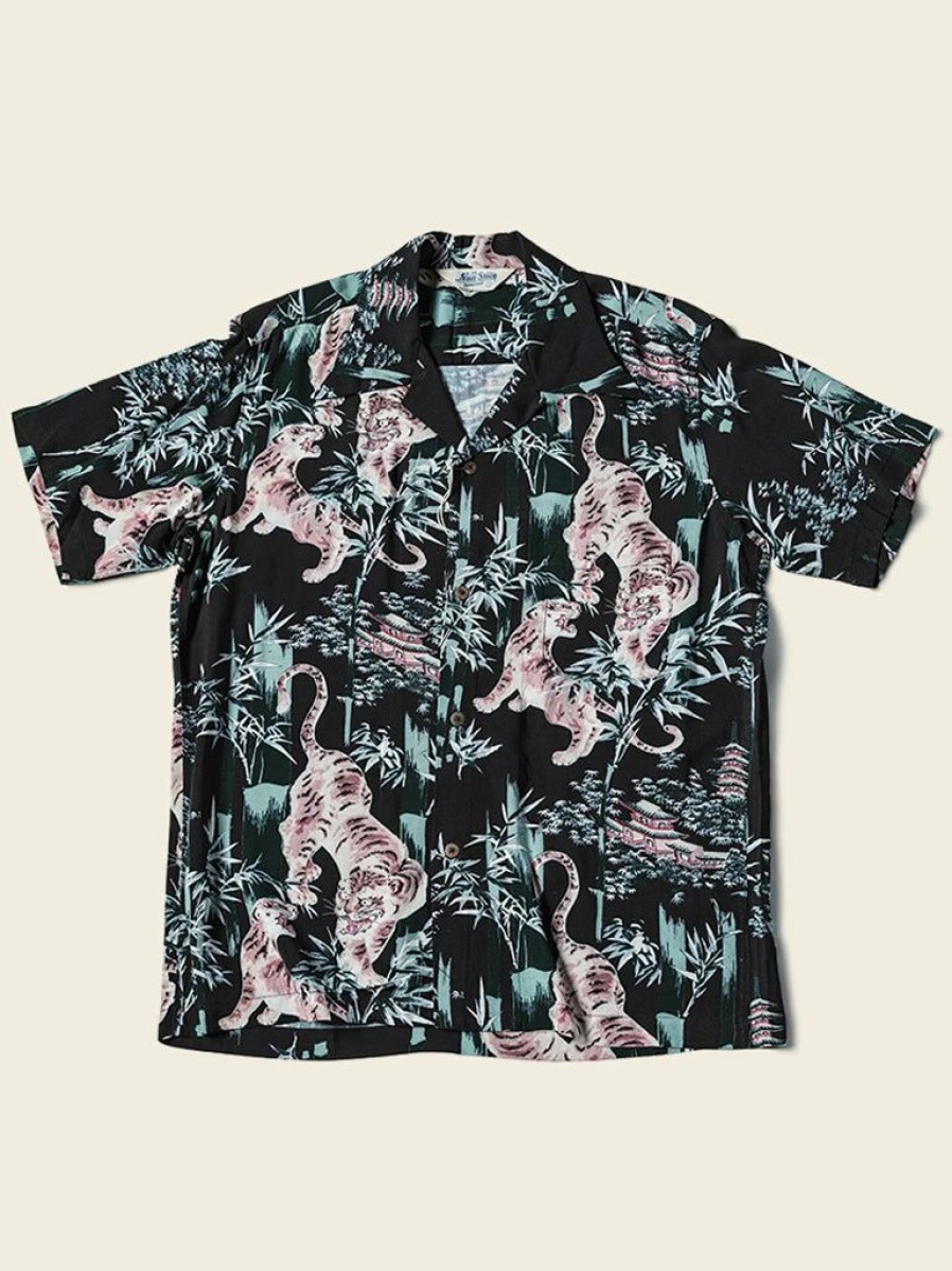 Tops * | Non Stock Ukiyo-E Tiger & Bamboo Pattern Aloha Shirt Black