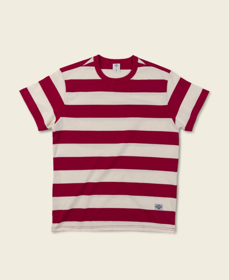 Tops * | Non Stock Heavyweight Cotton Wide Striped T-Shirt Tops Red/Apricot