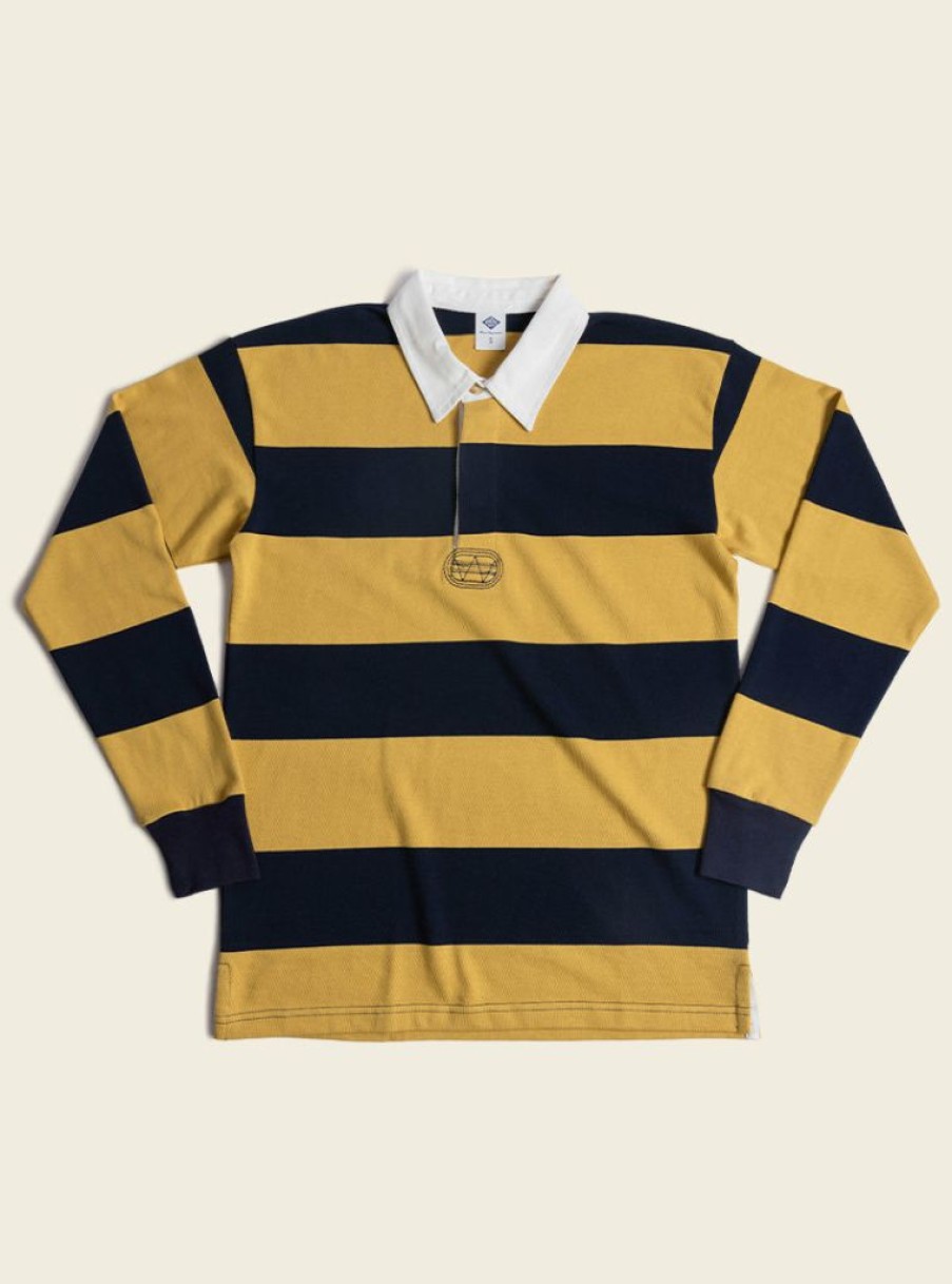 Tops * | Non Stock Tops Classic Fit Striped Jersey Rugby Shirt Yellow And Navy Blue Stripe