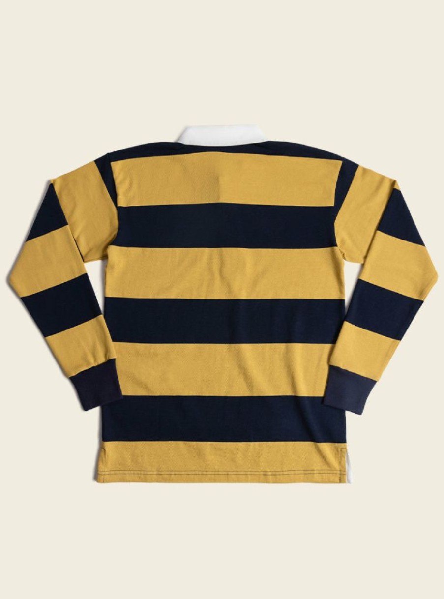 Tops * | Non Stock Tops Classic Fit Striped Jersey Rugby Shirt Yellow And Navy Blue Stripe