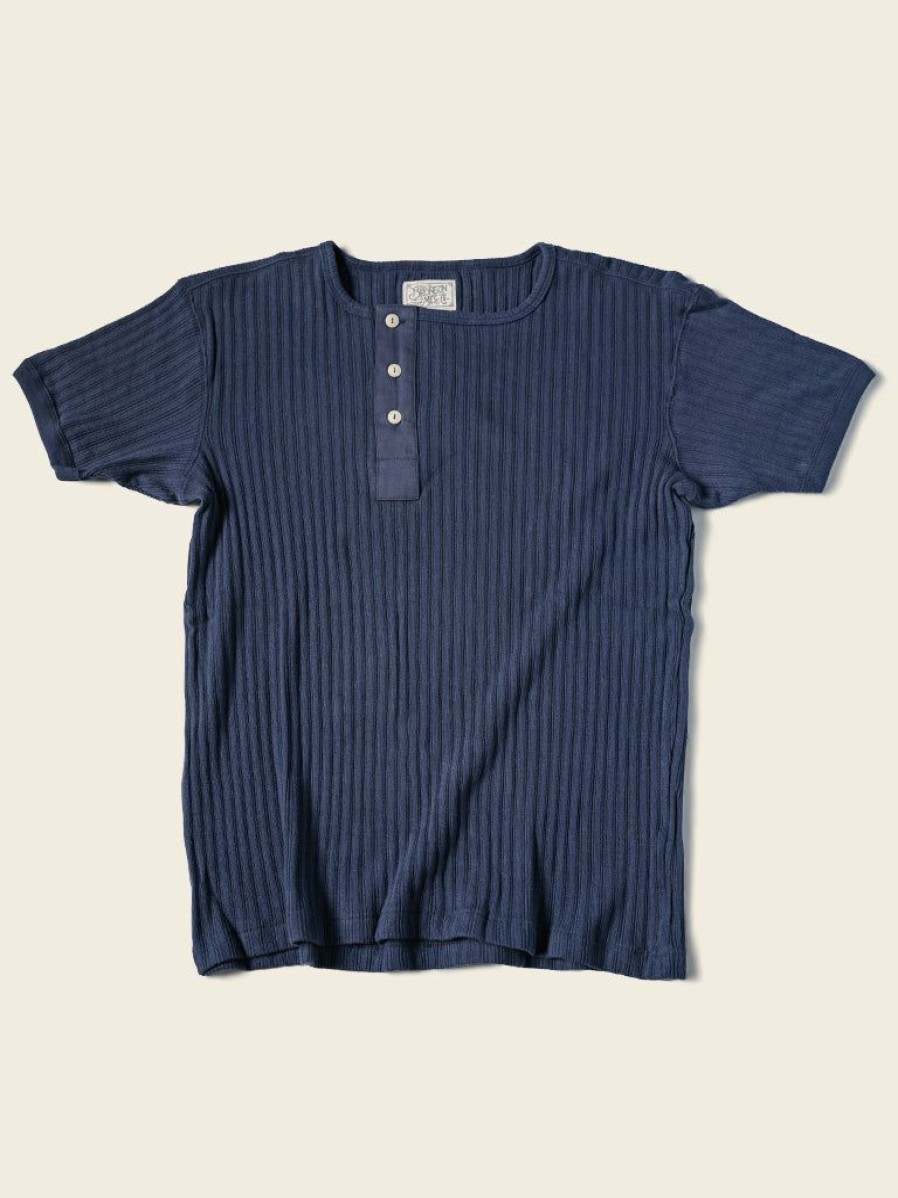 Tops * | Bronson New Arrivals 11 Oz Vintage Ribbed Cotton Henley T-Shirt Navy