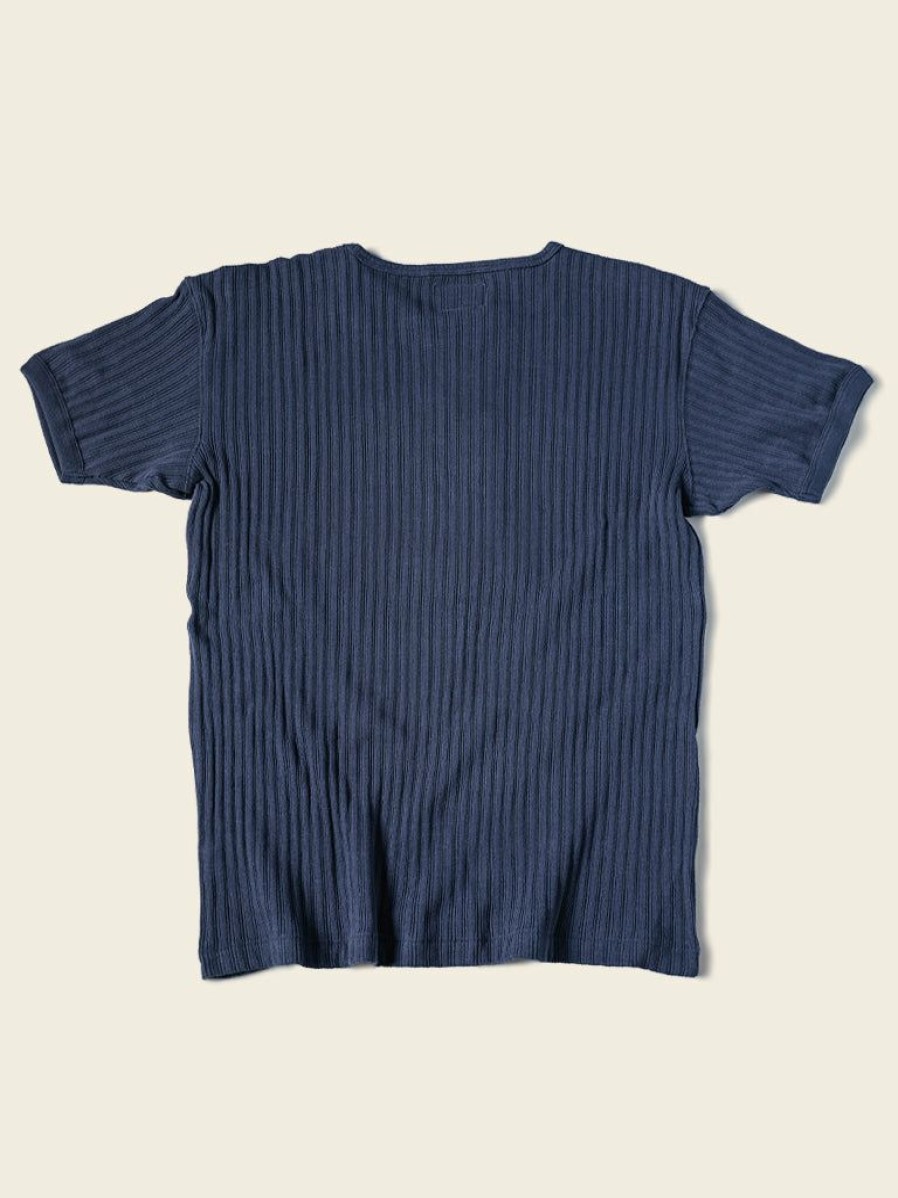 Tops * | Bronson New Arrivals 11 Oz Vintage Ribbed Cotton Henley T-Shirt Navy