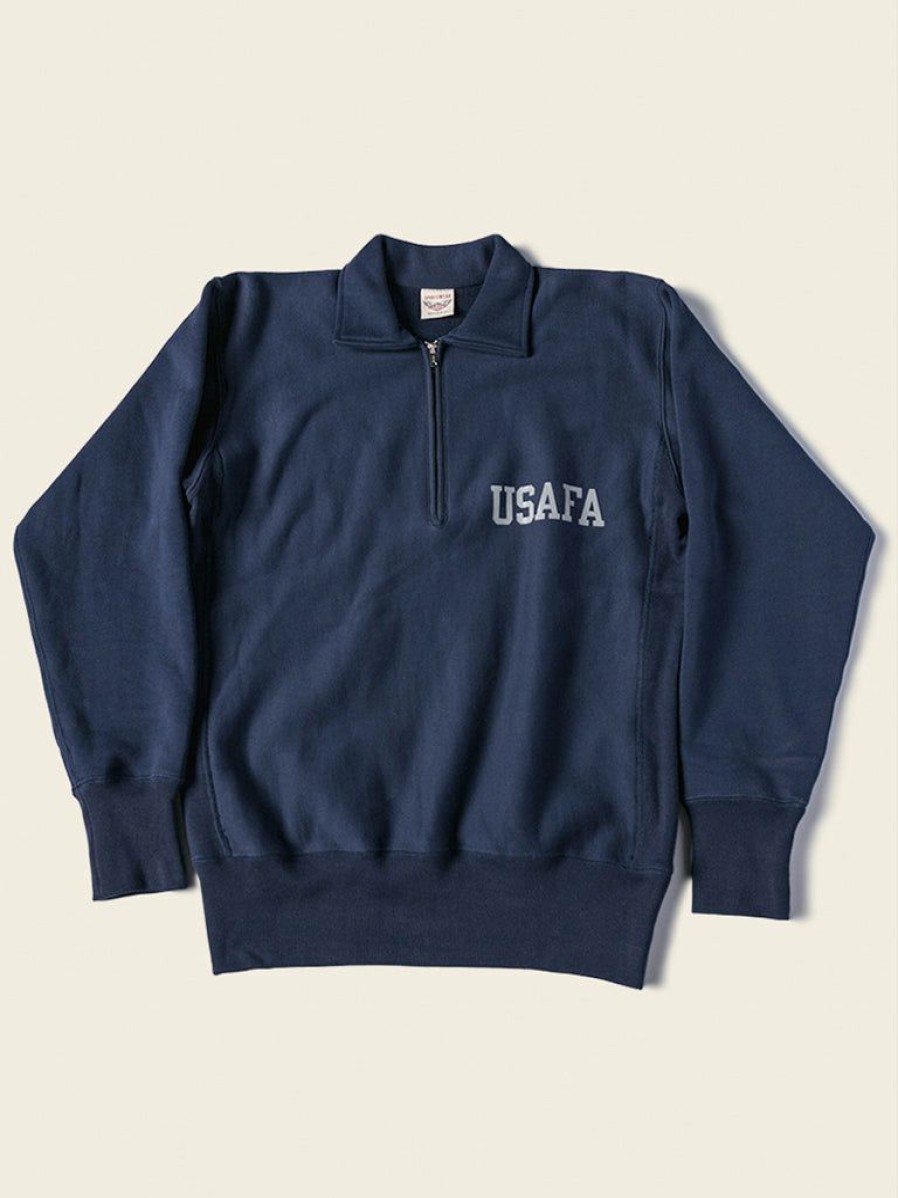 Tops * | Non Stock 1950S Usafa Reverse Weave Half-Zip Sweatshirt Navy