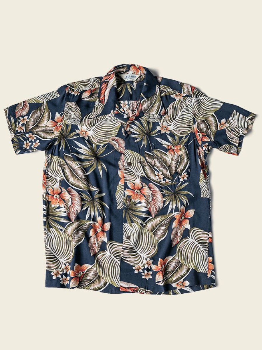 Tops * | Non Stock Plants & Flowers Pattern Aloha Shirt Navy