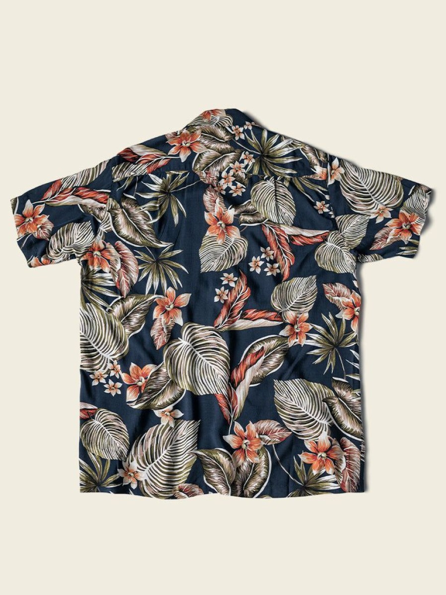 Tops * | Non Stock Plants & Flowers Pattern Aloha Shirt Navy