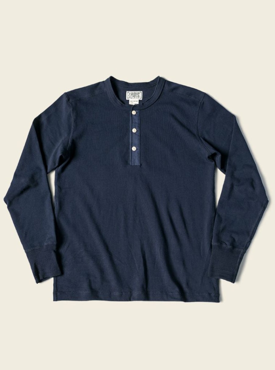 Tops * | Bronson Vintage Long Sleeve Henley T-Shirt Tops Navy